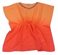 Neónově oranžovo-ružová šifónová plážová tunika s kamienkami zn. Primark
