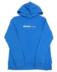 Modrá mikina s nápisom a kapucňou Jack & Jones