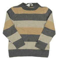 Béžovo-tmavosivý pruhovaný sveter H&M