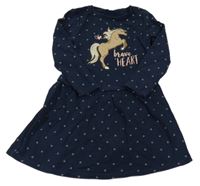 Tmavomodré teplákové šaty s koněm a podkovami zn. Topolino