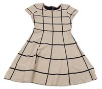 Pudrovo-čierne kockované pletené šaty