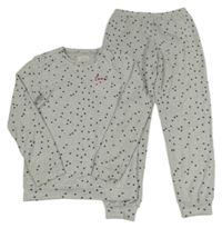 Šedé melírované úpletové pyžamo se srdíčky a nápisy F&F