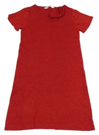 Červené trblietavé svetrové šaty s mašlou H&M