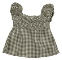 Béžovo-černá kostkovaná crop halenka Shein