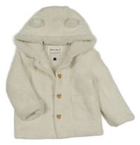 Smotanový trblietavý chlpatý zateplený sveter s kapucňou C&A