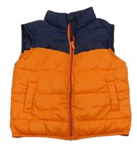 Oranžovo-tmavomodrá šušťáková zateplená vesta Dunnes