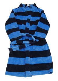 Modro-černý chlupatý pruhovaný župan Alive