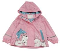 Růžová nepromokavá lehce zateplená bunda s jednorožci a kapucí Kiki&Koko