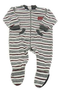 Bielo-sivo-červený pruhovaný froté overal s nášivkou Sanetta