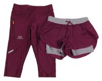 2set - Vínové sportovní capri funkční legíny + vínové kraťasy Kalenji