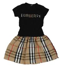 Čierno-hnedo-biele šaty s kostkovanou sukní Burberry