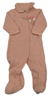 Starorůžový prošívaný teplákový overal s výšivkami květin Chick Pea