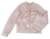 Svetloružová saténová zateplená bunda s prošíváním H&M