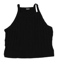 Čierny rebrovaný crop top Shein