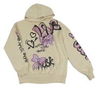 Béžová mikina s mašlemi s nápisy a kapucí H&M