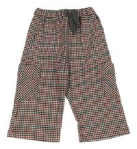Béžovo-čierno-červené kockované culottes nohavice s vreckami Zara