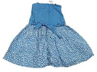 Modré bodkované plátenné šaty so srdiečkami Bluezoo