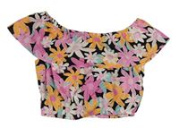 Ružovo-oranžovo-čierny kvetovaný ľahký crop top s volánikom New Look