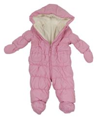 Růžová šusťáková zimní kombinéza s kapucí + rukavice Mothercare