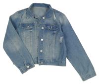 Modrá crop riflová bunda s dírami