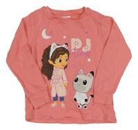 Lososové pyžamové triko s dívkou a kočkou George