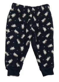 Tmavomodré plyšové tepláky s tučňáky