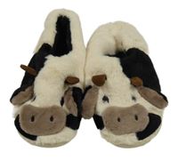 Nové - béžovo-černé chlupaté domácí bačkory - kráva vel. 38-39