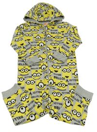 Sivo-žltá vzorovaná tepláková kombinéza s Mimoni a kapucňou