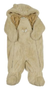 Béžová kožušinová zateplené kombinéza s líškou a kapucňou