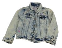 Bielo-modrá plesňová rifľová crop bunda s jednorožcom Dopodopo