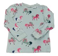 Světlemodré plyšové pyžamové triko s jednorožci 