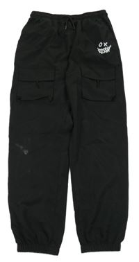 Čierne ľahké cuff nohavice so smajlíkom