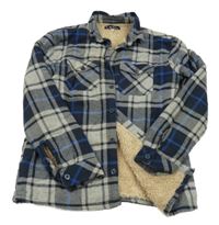 Šedo-tmavomodrá kostkovaná zateplená košilová bunda Ben Sherman