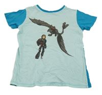 Světlemodro-modré tričko s drakom