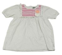 Nové - biela melírovaná tunika s růžovými výšivkami