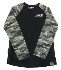Čierne tričko s army rukávy a nápisom C&A
