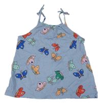 Modrý top s farebnymi motýlikmi H&M