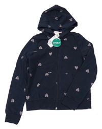 Nové - tmavomodrá propínací mikina se srdíčky a kapucí H&M