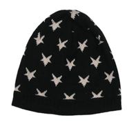 Čierna pletená čapica s růžovými hvězdičkami 1-3roky George