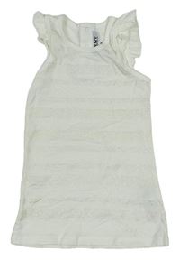 Bielo-trblietavé pruhované bavlnené šaty s volánikmi DKNY