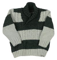 Tmavozeleno-svetlosivý pruhovaný vlnený sveter s golierom zn. H&M