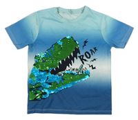 Modro-biele tričko s dinosaurem z překlápěcích flitrů Pep&Co
