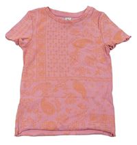 Růžové vzorované žebrované tričko Tu