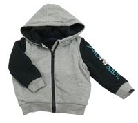 Sivo-čierna zateplená prepínaci mikina s nápisom a dinem a kapucňou Lupilu