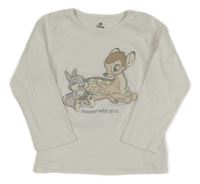 Biele rebrované tričko s Bambim a Dupíkem C&A