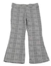 Čierno-bielo-ružové kockované flare legíny H&M