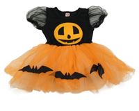 Čierno-oranžové šaty s všitým body a tekvicou a netopýry