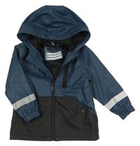 Tmavomodro-čierna vodeodolná jarná bunda s kapucňou