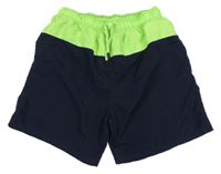 Tmavomodro-neónově zelené plážové kraťasy