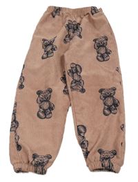 Staroružové rebrované zamatové nohavice s medvedíkmi